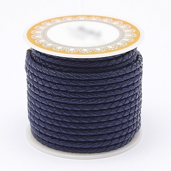 Braided Cowhide Leather Cord, Leather Rope String for Bracelets, Prussian Blue, 3mm, about 8m/roll