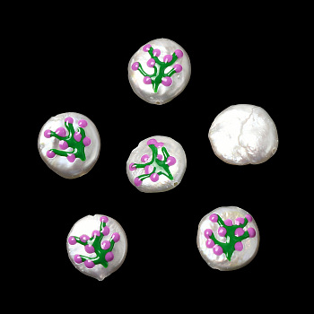 Baroque Natural Keshi Pearl Beads, with Enamel, Freshwater Pearl, Oval, Orchid, 11~14x10.5~12x5~6.5mm, Hole: 0.6mm