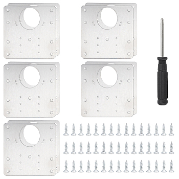 10 Sets 430 Stainless Steel Mounting Plate, Hinge Accessories, with Iron Screws, and 1Pc Steel Cross Screwdriver, Stainless Steel Color, 90x90x1mm