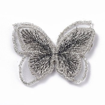 Lace Embroidery Costume Accessories, Applique Patch, Sewing Craft Decoration, Butterfly, Light Grey, 35x44x2mm