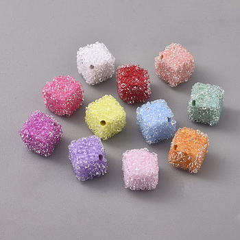 Resin Beads, with Crystal Rhinestone, Imitation Candy Food Style, Cube, Mixed Color, 11x12x12mm, Side Length: 9mm