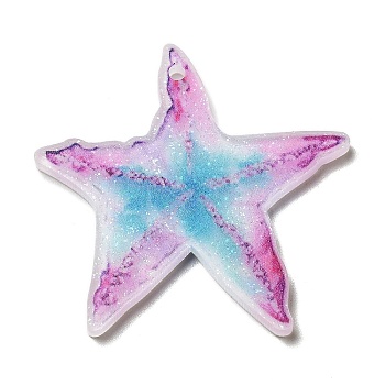 Ocean Themed Opaque Printed Acrylic Pendants, Starfish, 37.5x39x2.5mm, Hole: 1.8mm