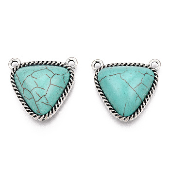 Synthetic Turquoise Pendants, with Alloy Findings, Triangle Charms, Antique Silver, 23x24.5x8mm, Hole: 2.4mm