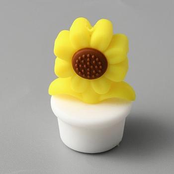 Sunflower Pot Food Grade Eco-Friendly Silicone Beads, Chewing Beads For Teethers, DIY Nursing Necklaces Making, White, 20x19x30.5mm, Hole: 2mm