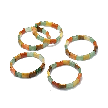 Natural Aventurine Rectangle Beaded Stretch Bracelet for Women, Mixed Color, Inner Diameter: 2-1/8~2-1/4 inch(5.5~5.7cm)