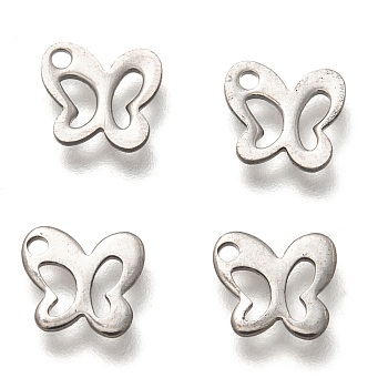 304 Stainless Steel Charms, Butterfly, Stainless Steel Color, 9.5x8.5x0.5mm, Hole: 1.2mm