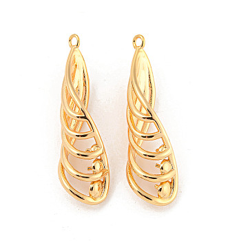 Brass Pendants, for Half Drilled Beads, Twist, Real 18K Gold Plated, Tray: 1.5~3mm, 31.5x8.5x7.5mm, Hole: 1.2mm, Pin: 0.7~0.8mm