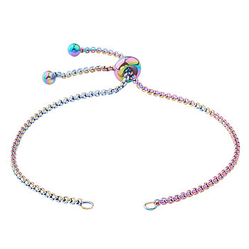 Stainless Steel Slider Bracelet/Bolo Bracelet Making, with Cable Chains and Slider Beads, Rainbow Color, 9 inch(23cm), 1.5mm
