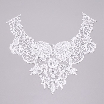 Milk Silk Embroidered Floral Lace Collar, Neckline Trim Clothes Sewing Applique Edge Flower, White, 312x340x1mm