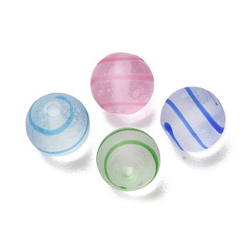 Frosted Handmade Lampwork Beads, Round with Stripe Pattern, Mixed Color, 12mm, Hole: 1.8mm