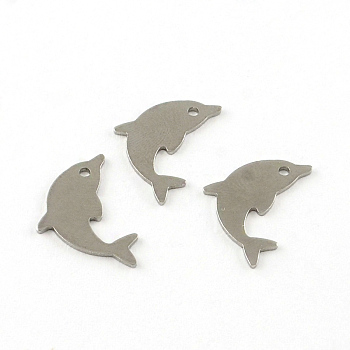 Dolphin Smooth Surface 201 Stainless Steel Stamping Blank Tag Pendants, Stainless Steel Color, 17x11x0.6mm, Hole: 1mm
