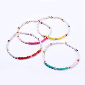 Handmade Polymer Clay Heishi Beaded Necklaces, with Flower Alloy Spacer Beads and 304 Stainless Steel Toggle Clasps, Mixed Color, 16.53 inch(42cm)