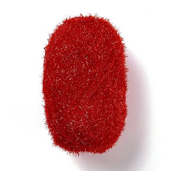 Polyester Crochet Yarn, Sparkling Scrubby Yarn, for Dish Scrubbies, Dishcloth, Decorating Crafts Knitting, FireBrick, 10~13x0.5mm, 218.72 yard(200m)/roll