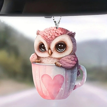 Owl Acrylic Pendant Decorations, for Car, Pink, 80mm