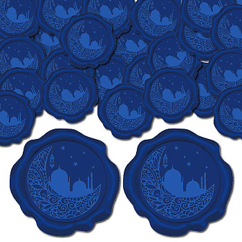 100Pcs Ramadan & Eid Mubarak Adhesive Wax Seal Stickers, Envelope Seal Decoration, For Craft Scrapbook DIY Gift, Midnight Blue, Moon, 30mm