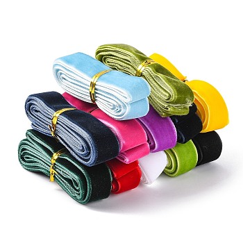 12 colors Single Face Velvet Ribbon, 1m/bundle,12 bundle/set., Mixed Color, 3/8 inch(9.5mm), about 1m/bundle,12 bundle/set