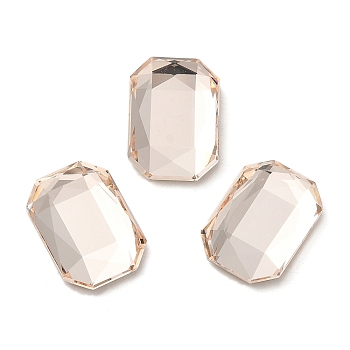 Glass Rhinestone Cabochons, Flat Back & Back Plated, Faceted, Rectangle, Light Peach, 14x10x4.50mm