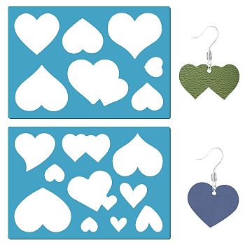 Acrylic Earring Handwork Template, Card Leather Cutting Stencils, Deep Sky Blue, Heart Pattern, 130x90x2mm, 2pcs/set