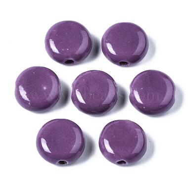 15mm Purple Flat Round Porcelain Beads