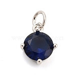 Brass Glass Pendants,  Flat Round, Long-Lasting Plated, Rack Plating, Lead Free & Cadmium Free, Faceted, Platinum, Prussian Blue, 12.5x10x5.5mm(KK-H527-14P-01)