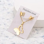 201 Stainless Steel Pendant Necklaces & Stud Earrings Sets, Golden, Butterfly, 8x9mm & 400mm(FS-WG852B2-02)