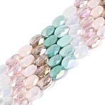Electroplate Imitation Jade & Opaque & Transparent Glass Beads Strands, Mixed Styles, Oval, AB Color Plated, Faceted, Turquoise, 10.5~11x8x5mm, Hole: 1.2~1.4mm, about 32~36pcs/strand, 13.98~15.91 inch(35.5~40.5cm)(EGLA-Q135-8x11MM-01C)