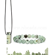 Natural Prehnite Beads Stretch Bracelets & Pendant Necklaces Sets for Men, 7.48 inch(190mm)(PW-WGF85DB-09)