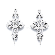 201 Stainless Steel Pendant,  Hollow Charms, Flower, Stainless Steel Color, 33.5x17x1.5mm, Hole: 1.5mm(STAS-B027-16P)