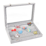 Rectangle Velvet Badge Presentation Boxes , Clear Glass Visible Window Storage Box for Brooch Storage, with Iron Clasps, Light Grey, 20.2x28.4x5cm(CON-WH0095-19A)