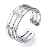 304 Stainless Steel Triple Line Open Cuff Ring, Hollow Chunky Ring for Women, Stainless Steel Color, US Size 7 3/4(17.9mm)(X-RJEW-N040-19)