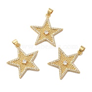 Rack Plating Brass Pave Cubic Zirconia Pendants, Lead Free & Cadmium Free, Real 18K Gold Plated, Long-Lasting Plated, Star Charm, Clear, 26x25x3mm, Hole: 4x3.5mm(KK-O142-52G)