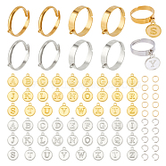 DIY Initial Letter Alphabet Charm Adjustable Ring Making Kit, Including 304 Stainless Steel Loop Ring Bases, Jump Rings, Alloy Pendants, Golden & Stainless Steel Color, 100Pcs/box(STAS-NB0001-88)