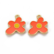 Rack Plating Light Gold Alloy Enamel Pendants, Cadmium Free & Lead Free, Flower, Tomato, 17x16x2mm, Hole: 1.6mm(ENAM-Q444-013B-RS)