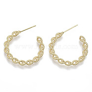 Brass Half Hoop Earrings, Stud Earring, with Stainless Steel Pins, Nickel Free, Ring, Real 18K Gold Plated, 28x27mm, Pin: 0.7mm(KK-N232-108G-NF)