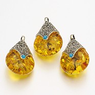 Teardrop Tibetan Style Pendants, Alloy Findings with Beeswax, Antique Silver, Goldenrod, 38x22.5x17.5mm, Hole: 4mm(TIBEP-N007-01)