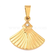Ion Plating(IP) 304 Stainless Steel Pendant with Rhinestone, Fan Charms, Golden, 19x17.5x2.5mm, Hole: 6.5x2.5mm(STAS-H182-08G)