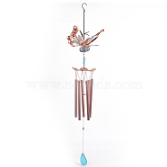 Aluminum Tube Wind Chimes, Glass & Iron Art Pendant Decorations, Butterfly, Light Sky Blue, 840x155mm(PW-WG23281-01)