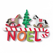 Christmas Decoration Wooden Door Plate, Wood Big Pendants for Door Hanging, Word Noel with Rocking Horses & Christmas Tree, Colorful, 70x100x4mm, Hole: 2mm(FIND-H030-14)