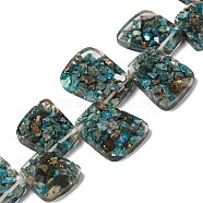Dyed Natural Imperial Jasper with Resin Beads Strands, Trapezoid, Turquoise, 17.5~35.5x24~29x6~6.5mm, Hole: 1.5mm, about 15pcs/strand, 12.40''(31.5cm)(G-Q017--E05-01D)