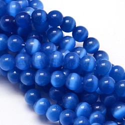 Cat Eye Beads Strands, Round, Blue, 10mm, Hole: 1.5mm, about 40pcs/strand, 15.5 inch(CE-M011-10mm-10)