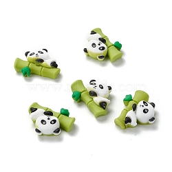 Opaque Resin Cabochons, Cartoon Style, Panda on Bamboo, Yellow Green, 20x25x8mm(RESI-M025-01)