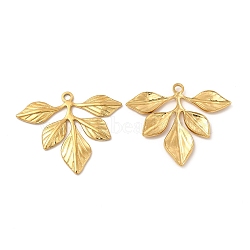 Ion Plating(IP) 304 Stainless Steel Pendants, Leafy Branch Charms, Real 18K Gold Plated, 29x35x2mm, Hole: 2mm(STAS-A070-19G)