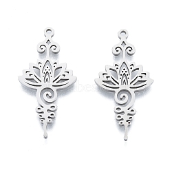 Non-Tarnish 201 Stainless Steel Pendant, Hollow Charms, Flower, Stainless Steel Color, 33.5x17x1.5mm, Hole: 1.5mm(STAS-B027-16P)