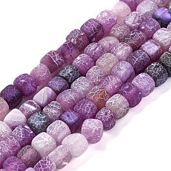 Natural Weathered Agate Beads Strands, Dyed & Heated, Cube, Purple, 7~8x7~8x7~8mm, Hole: 1mm, about 50pcs/strand, 13.78''(35cm)(G-NH0038-01E)