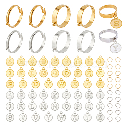 DIY Initial Letter Alphabet Charm Adjustable Ring Making Kit, Including 304 Stainless Steel Loop Ring Bases, Jump Rings, Alloy Pendants, Golden & Stainless Steel Color, 100Pcs/box(STAS-NB0001-88)