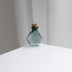 Miniature Hexagon Glass Bottles, with Cork Stoppers, Empty Wishing Bottles, for Dollhouse Accessories, Jewelry Making, Dark Cyan, 20x25mm(MIMO-PW0001-040H)