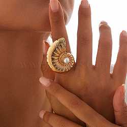 Conch Alloy Adjustable Rings for Women, with Plastic Imitation Pearls, Light Gold, US Size 8 1/2(18.5mm)(RJEW-B108-03KCG)