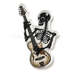 Halloween Theme Opaque Acrylic Pendants, Skeleton, 45x30x2.5mm, Hole: 1.6mm(SACR-Z004-01C)