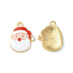 Christmas Alloy Enamel Pendants, Light Gold, Santa Claus Charm, White, 19x15.5x2mm, Hole: 1.8mm(ENAM-D047-10LG-01)