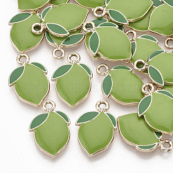 Alloy Enamel Pendants, Light Gold, Lemon, Olive Drab, 20.5x13.5x2.5mm, Hole: 2mm(X-ENAM-N048-009B)